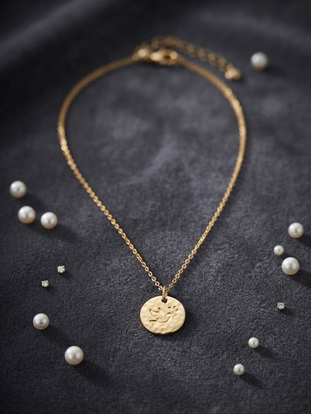 Gold Plated Dove Olive Branch Vtg Baptism Medal Necklace Religious Pendant CC
